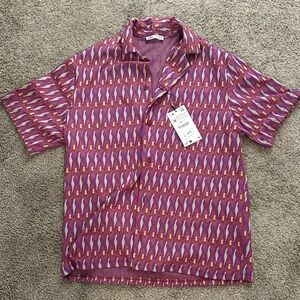 Zara Purple and Pink Patterned Men's Shirt